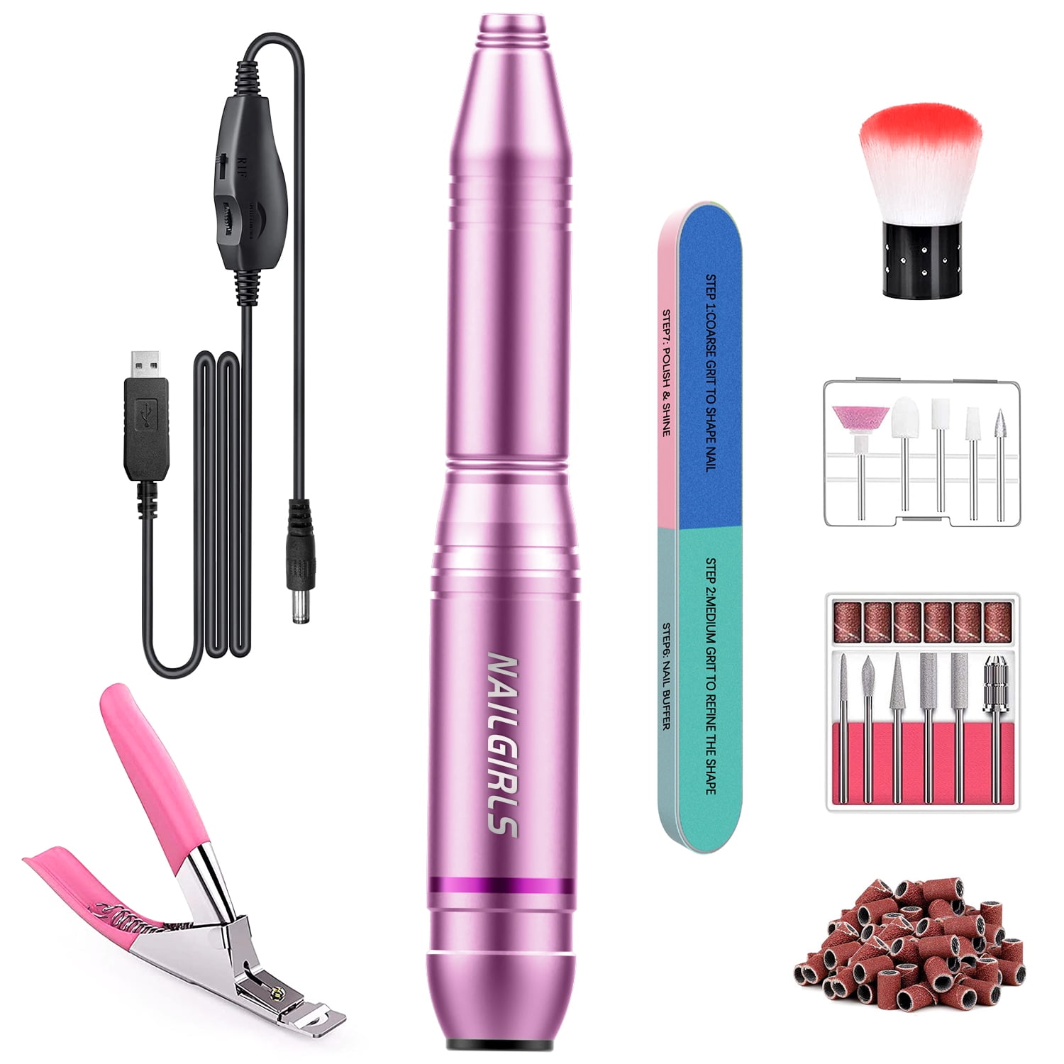 Nail Drills For Acrylic Nails Professional Electric Nail Drill Machine, Electric  Manicure Set Acrylic Nail Kit Portable USB Charge Electric Nail File,Nail  Grinder Manicure,Nail File Champagne Nail Drill